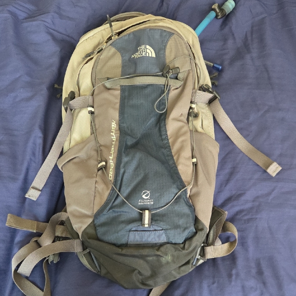 The North Face Tan and Blue Hydration Backpack